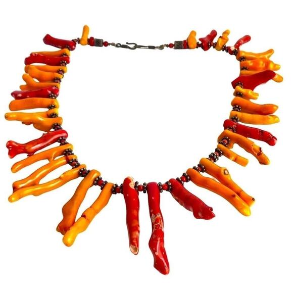 Coral Branch Necklace HUGE Beads Dyed Red Orange Maximalist Iris Apfel Vintage - Picture 1 of 13